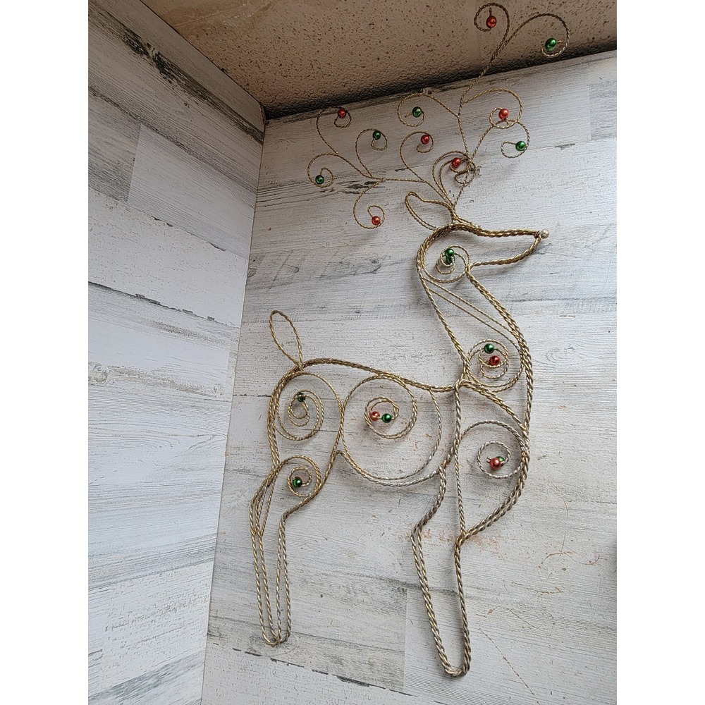 Reindeer large metal wire standing golden Xmas red green ball home decor